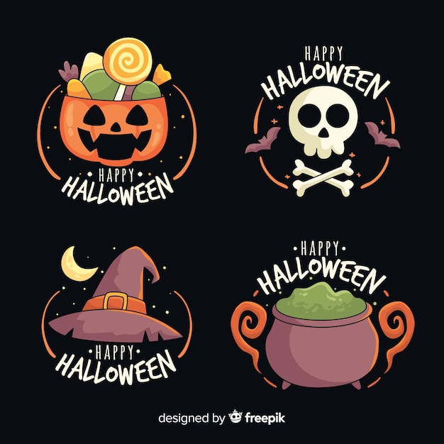 Collezione di etichette di halloween disegnati a mano Vettore gratuito