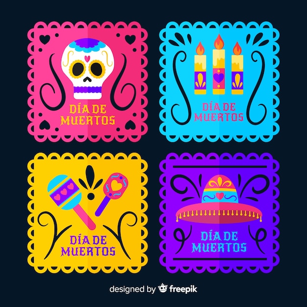 Collezione di etichette quadrate per l'evento dia de muertos Vettore gratuito