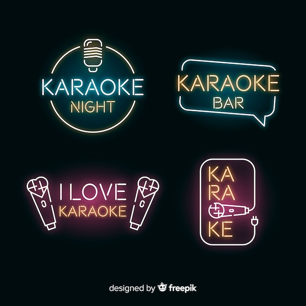 Collezione di luci al neon di karaoke club Vettore gratuito