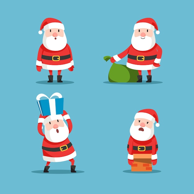 Babbo Natale Cartoni.Collezione Di Personaggi Dei Cartoni Animati Di Babbo Natale Vettore Gratis