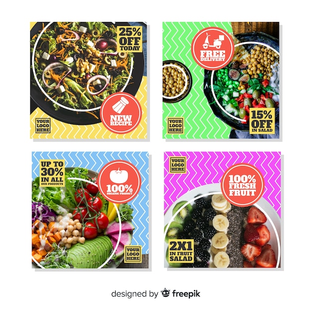 Collezione di post di instagram culinaria con immagine Vettore gratuito