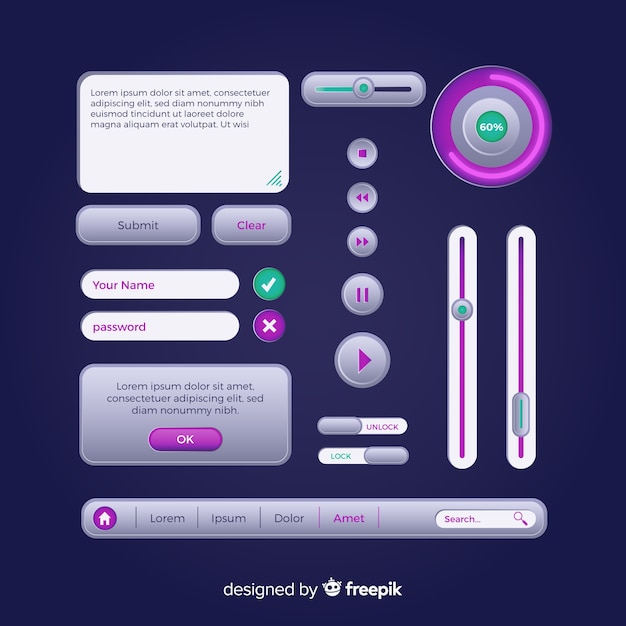 Collezione di pulsanti web design moderno con design piatto Vettore gratuito