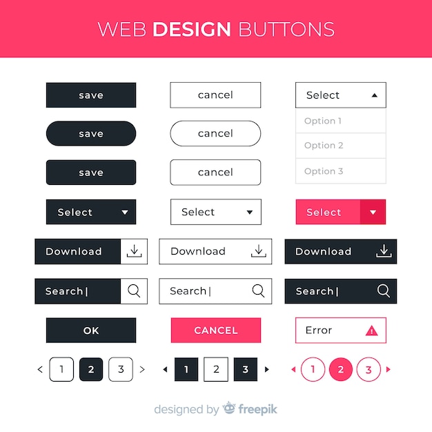 Collezione di pulsanti web design moderno con design piatto Vettore gratuito
