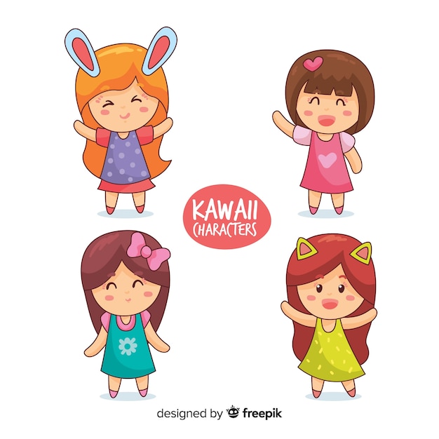 Disegni Di Natale Kawaii.Vettore Gratis Collezione Di Ragazze Kawaii Disegnate A Mano