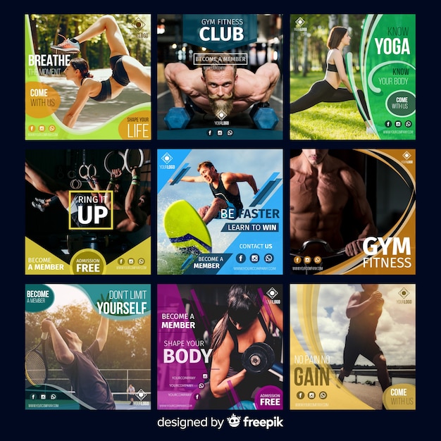 Collezione di volantini sportivi Vettore gratuito