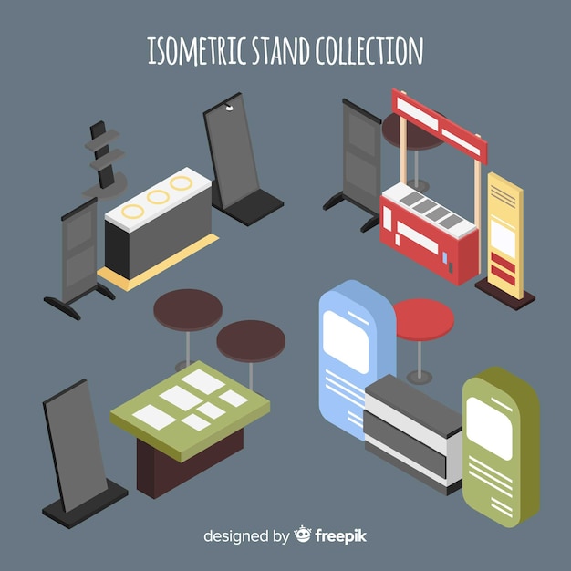 Collezione moderna di stand con vista isometrica Vettore gratuito
