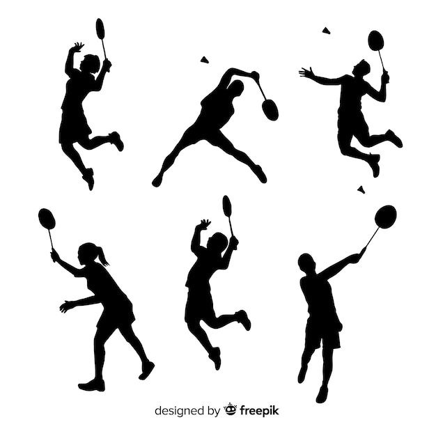 Collezione silhouette piatto giocatore di badminton Vettore gratuito