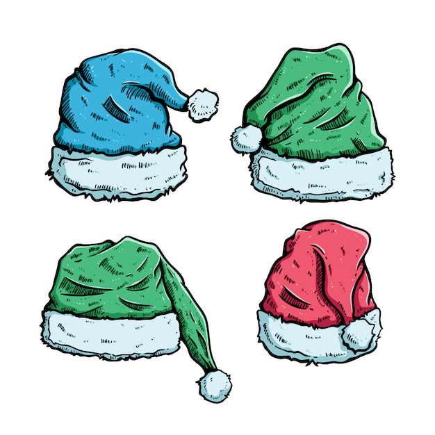 Immagini Di Babbo Natale Colorate.Colorato Di Natale O Babbo Natale Cappello Con Stile Disegnato A Mano Vettore Premium