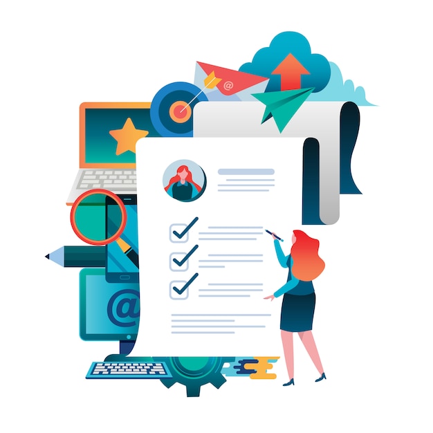 Compilare un documento. applicazione in linea. Vettore Premium