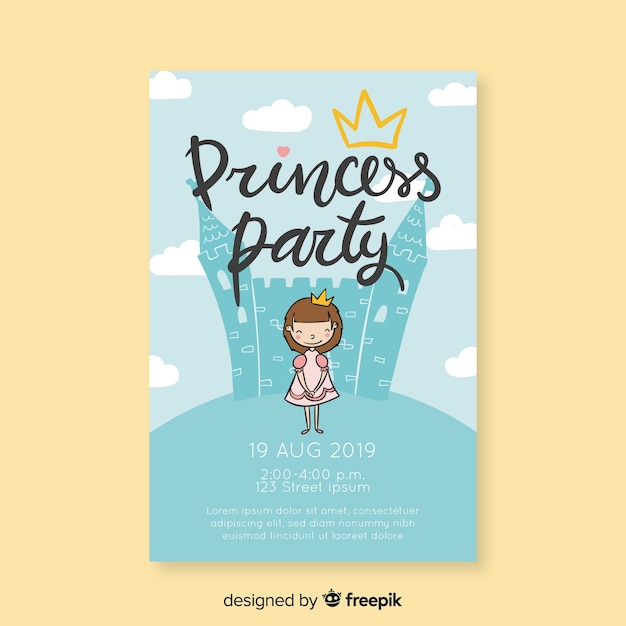 Compleanno invito principessa di fronte a un castello Vettore gratuito