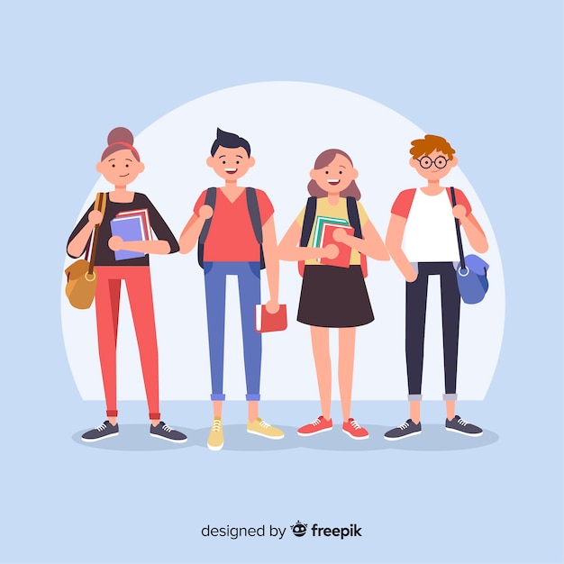Composizione della vita dello studente moderno con design piatto Vettore gratuito