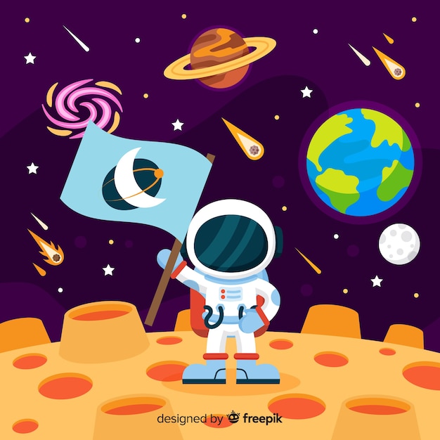 Composizione di astronauta colorato con design piatto Vettore gratuito