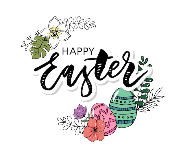 Composizione felice delle uova di pasqua Vettore Premium