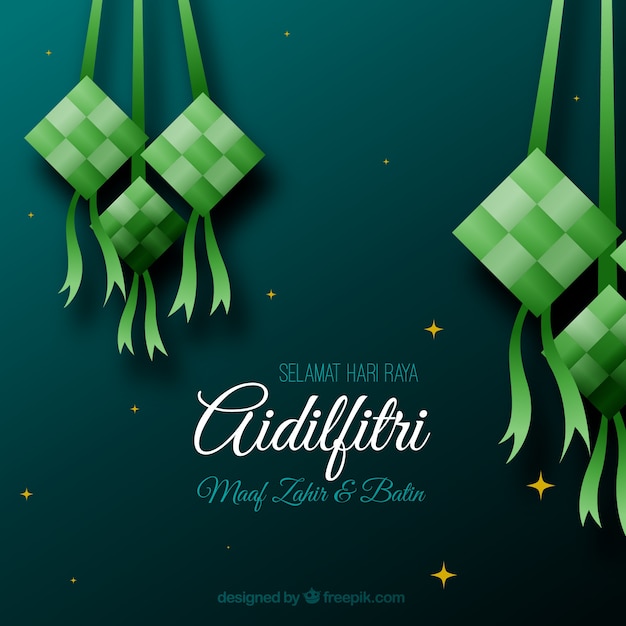 Composizione tradizionale ketupat con deisgn piatto Vettore gratuito