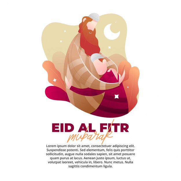 Concetto Dell Illustrazione Di Eid Con L Amore Di Un Padre Vettore Premium