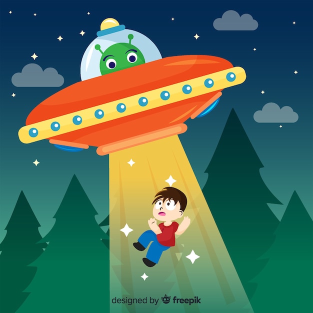 Concetto di abduction colorato ufo con design piatto Vettore gratuito