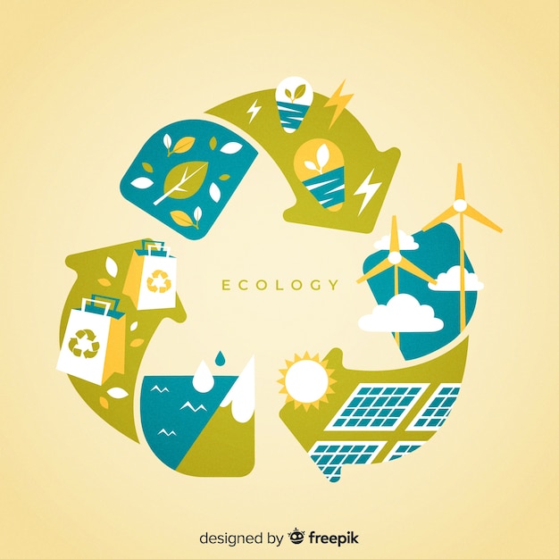 Concetto di ecologia disegnata a mano con elementi naturali Vettore gratuito