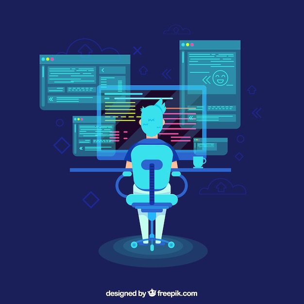 Concetto di programmatori con design piatto Vettore gratuito