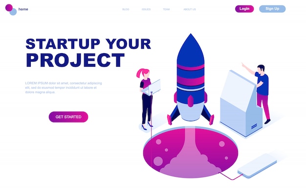 Concetto isometrico moderno design piatto di startup your project Vettore Premium