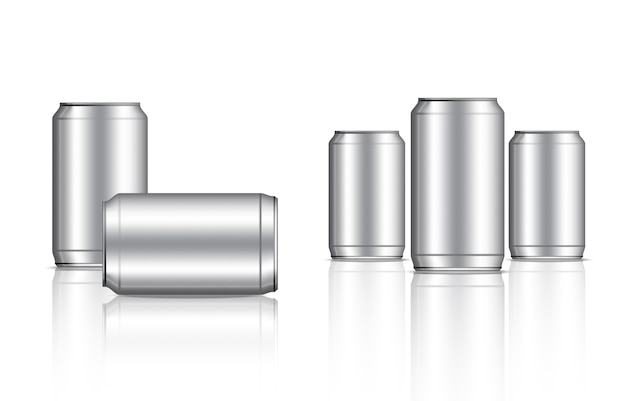 Confezionamento di lattine metalliche in lattina e bottiglia Vettore Premium