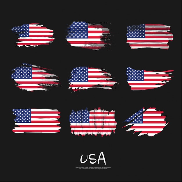 Confezione da bandiera usa con pennellata. Vettore Premium