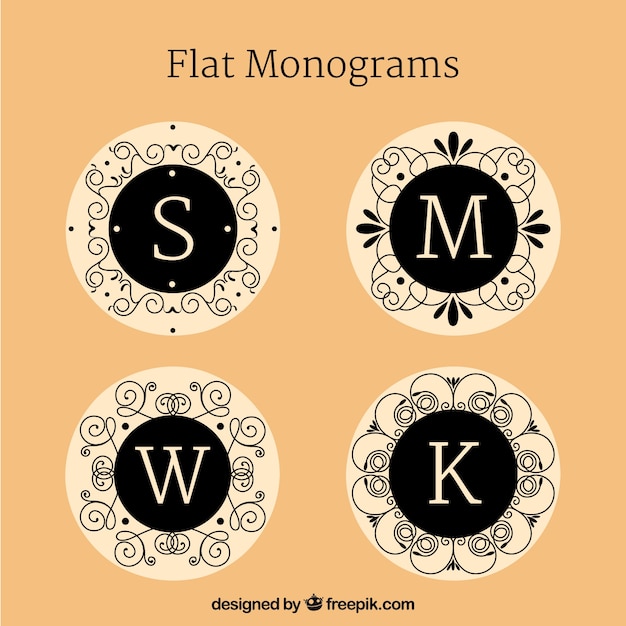 Confezione di monogrammi eleganti in design piatto Vettore gratuito