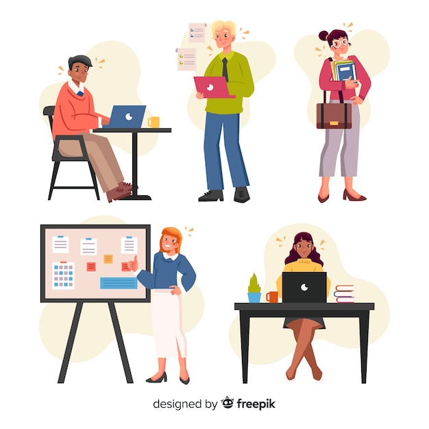 Confezione di persone che lavorano in ufficio Vettore gratuito