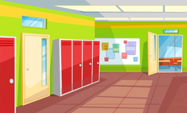 Corridoio di stile interno dell'aula del corridoio della scuola Vettore Premium