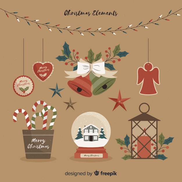 Immagini Natale Vintage Gratis.Decorazione Di Natale Vintage In Design Piatto Scaricare Vettori Gratis