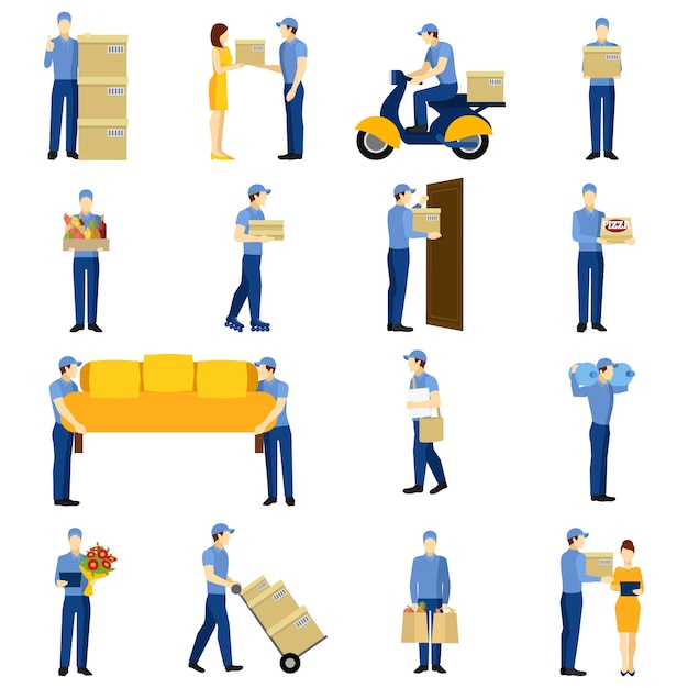 Delivery man set Vettore gratuito