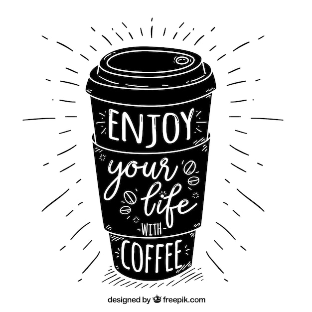 Design del caffè nero con scritte Vettore gratuito