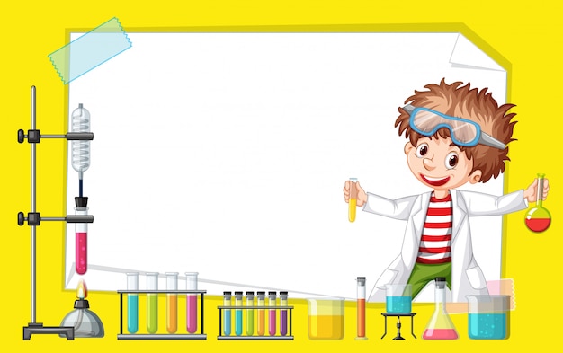 Design del modello di telaio con bambino nel laboratorio di scienze Vettore gratuito