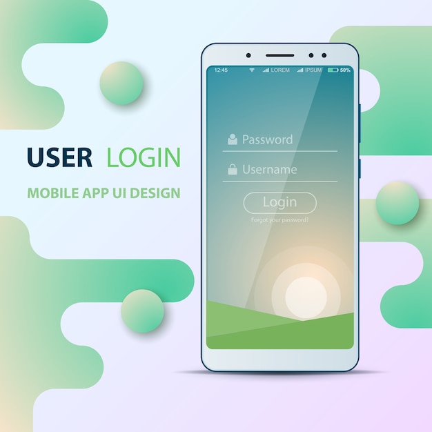 Design dell'interfaccia utente. icona di smartphone. login e password. Vettore Premium