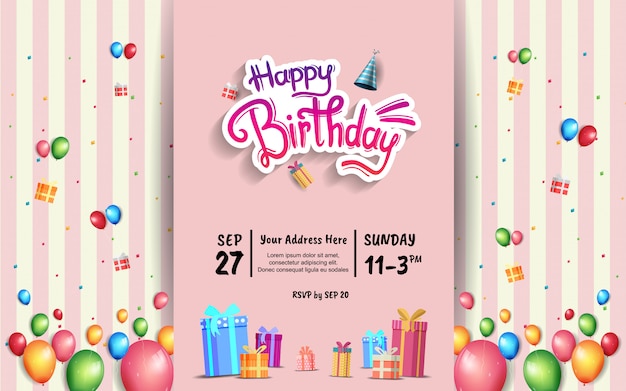Design di buon compleanno per banner, poster, carta di invito con elemento colorato compleanno Vettore Premium