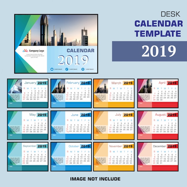 Design Modello Di Calendario Da Tavolo 2019 Vettore Premium