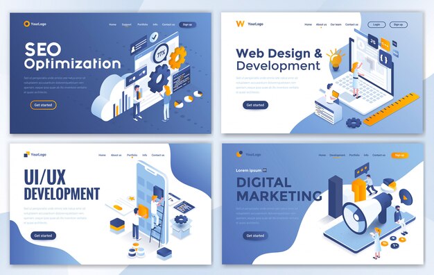 Design moderno piatto del modello di sito web Vettore Premium