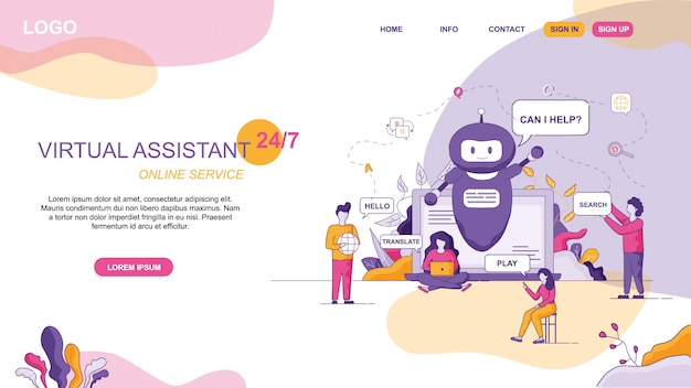 Design per virtual assistant sito web online Vettore Premium