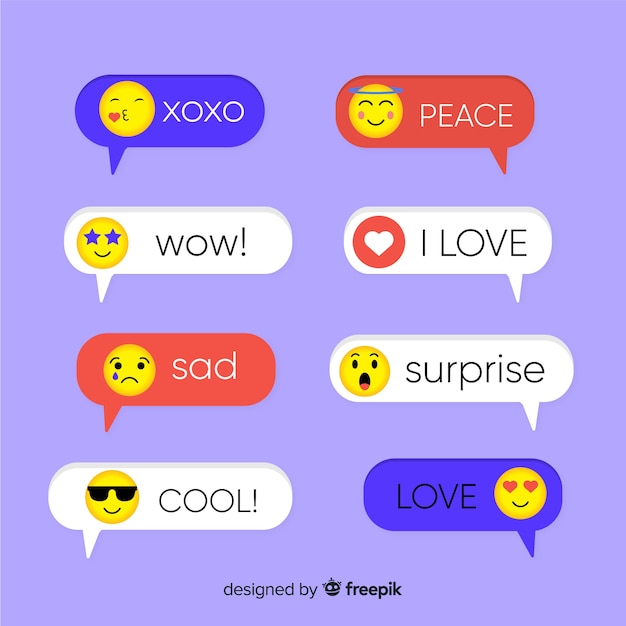 Design piatto con messaggi di colore diverso con emoji Vettore gratuito