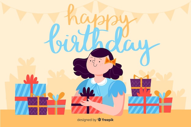 Design piatto del modello di invito di compleanno Vettore gratuito