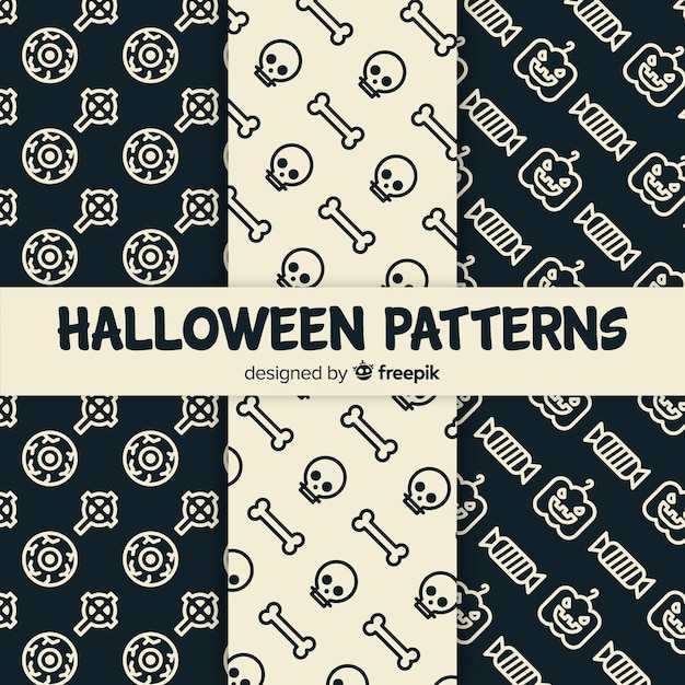 Design piatto della collezione di pattern di halloween Vettore gratuito