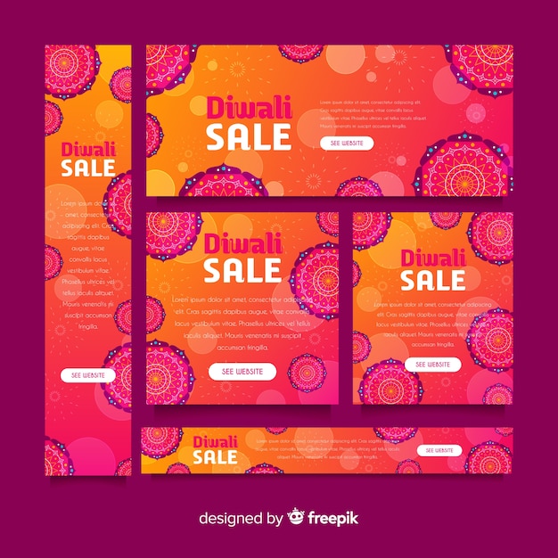 Design piatto di banner web diwali Vettore gratuito