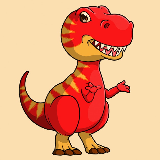 Dinosauro sveglio disegnato a mano t-rex, vettore Vettore Premium