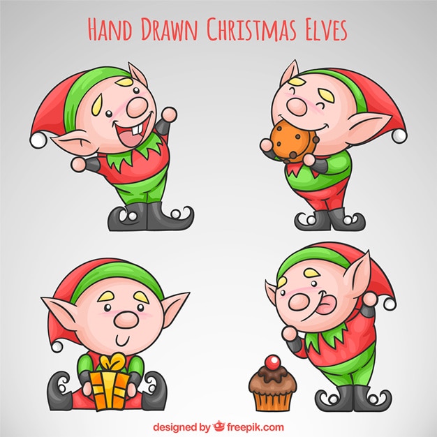 Disegni Folletti Di Babbo Natale.Vettore Gratis Disegnati A Mano Divertenti Folletti Di Natale