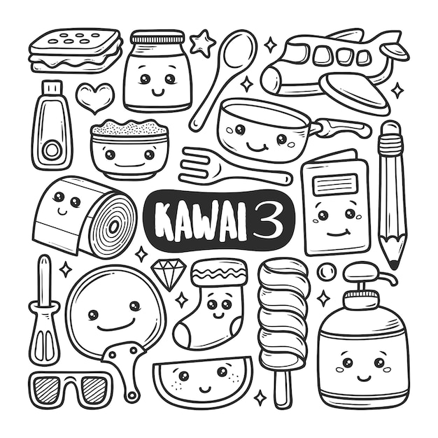 Disegni Di Natale Kawaii Da Colorare.Disegni Disegnati A Mano Doodle Doodle Icone Kawaii Vettore Premium