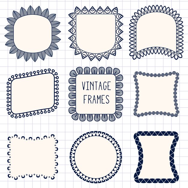 Disegno etnico disegnato a mano insieme vettoriale bordo set e elemento di design scribble hipster Vettore gratuito