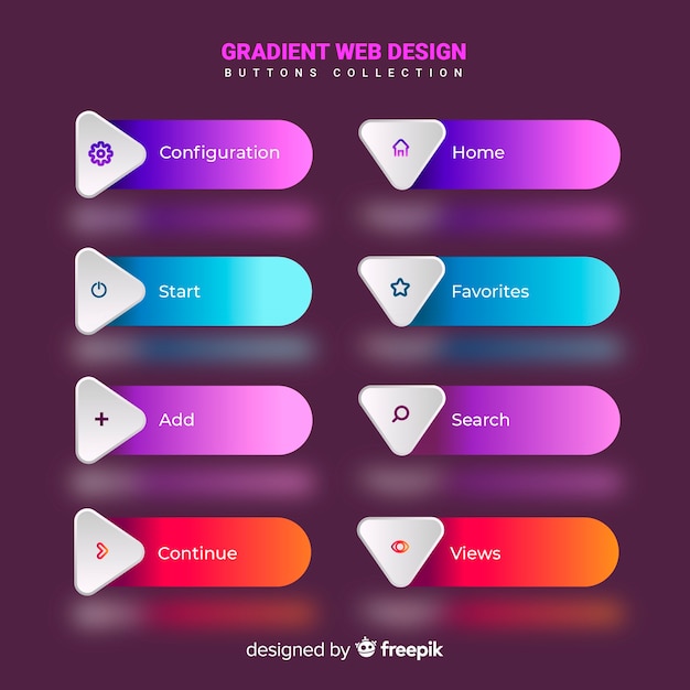 Diversi pulsanti web in stile sfumato Vettore gratuito