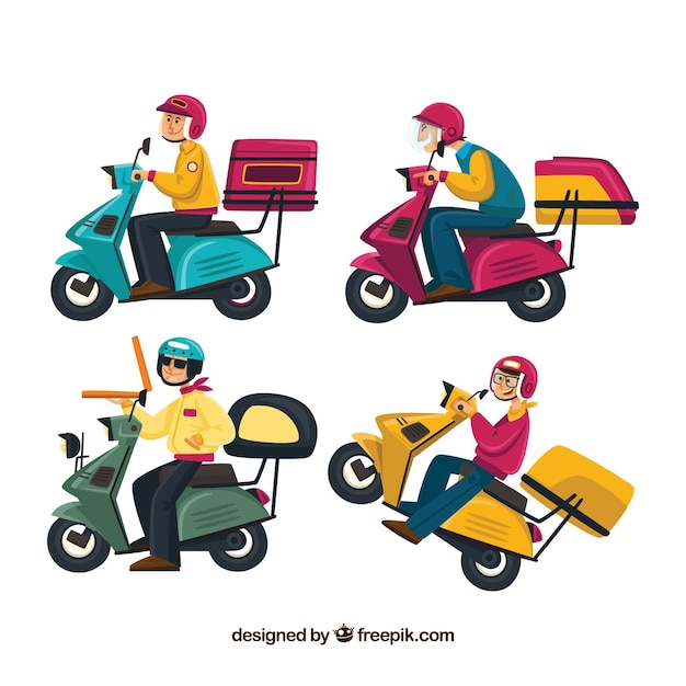 Divertente collezione di uomini di consegna su scooter Vettore gratuito