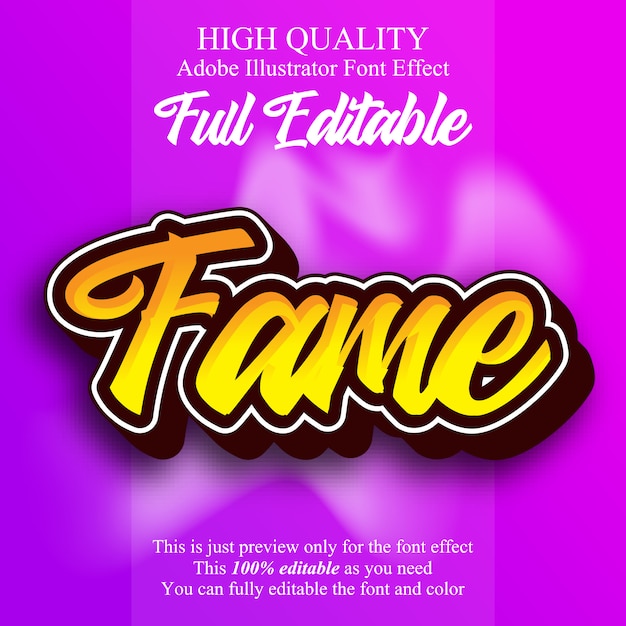Effetto carattere tipografia modificabile testo script fama Vettore Premium