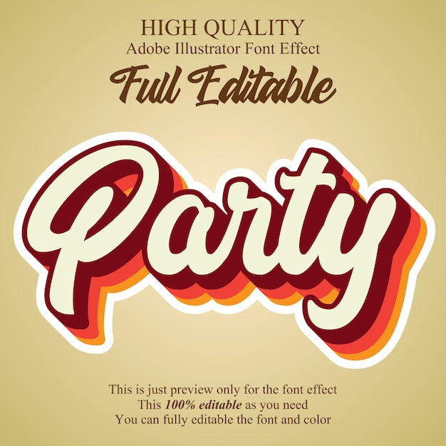 Effetto di testo modificabile stile grafico vintage script di festa Vettore Premium