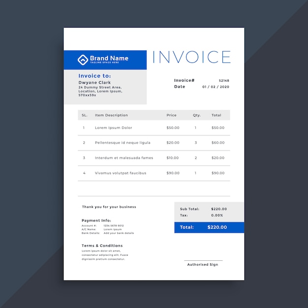 Elegante Modello Di Fattura Aziendale Blu Vettore Gratis